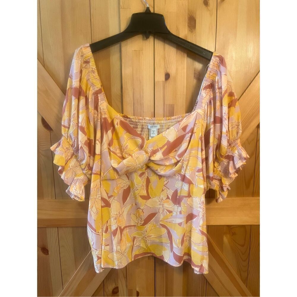 Nine West twist front puff sleeve top blouse 4X Floral Nwt (3286)